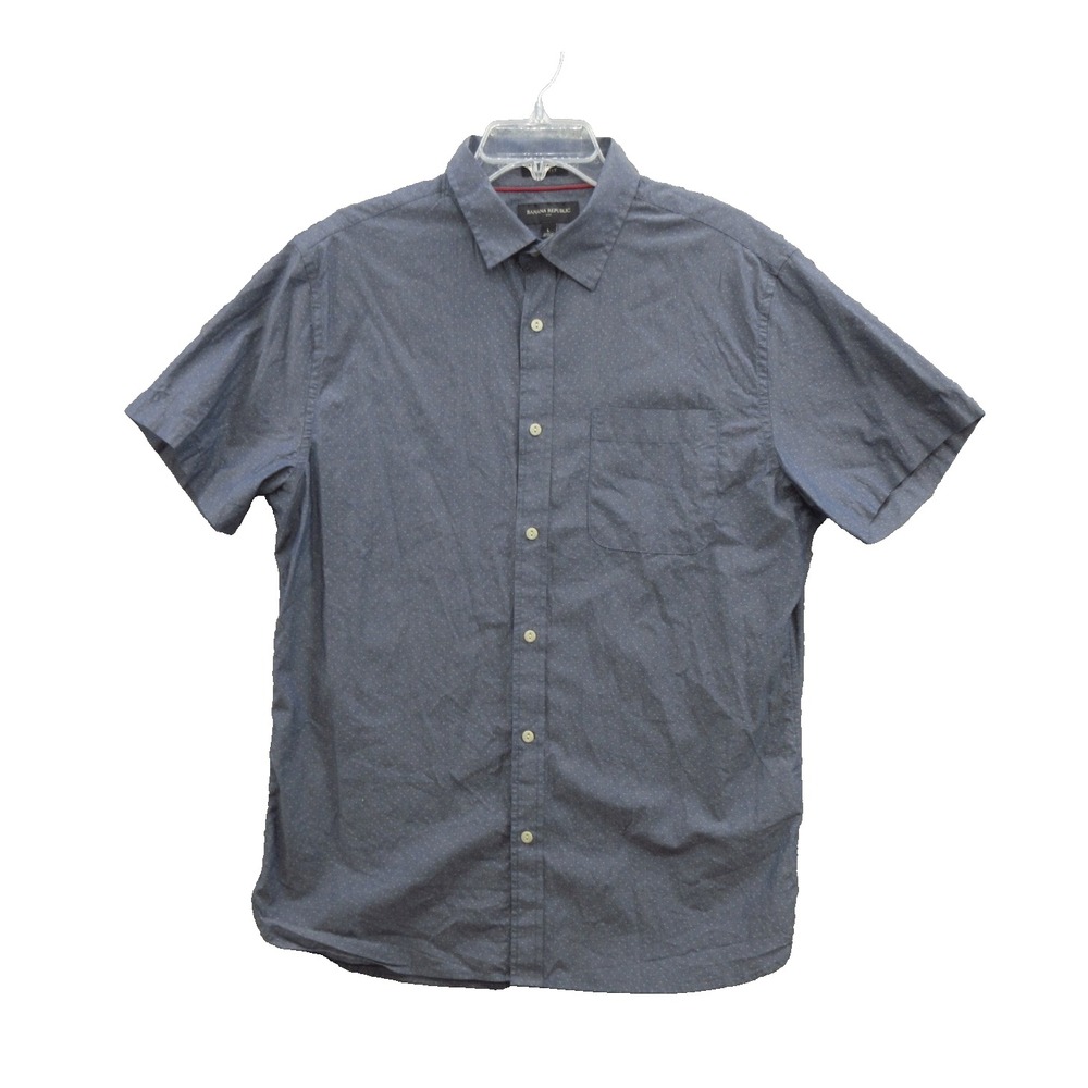 Banana Republic Men's Button Up Shirt Large Blue Polka Dot Cotton Short Sleeve